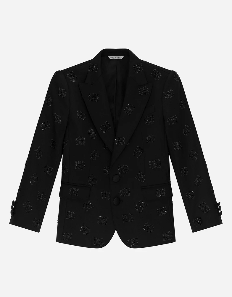 Classic wool two-button Sicilia-fit jacket with all-over fusible-rhinestone logo