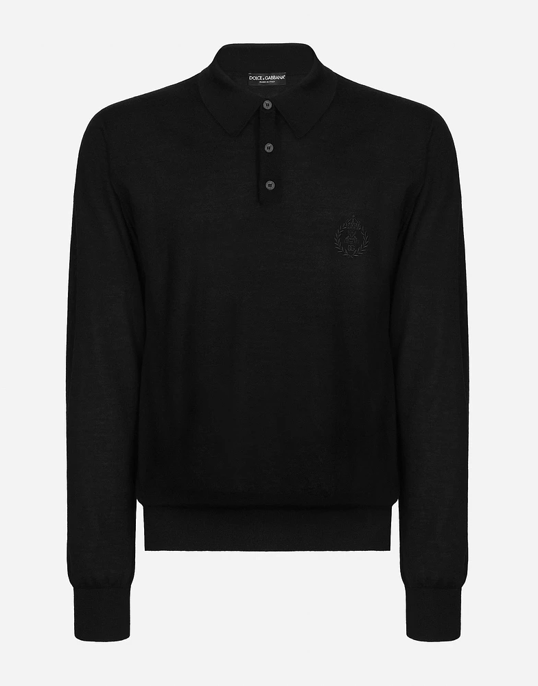 Cashmere polo-style sweater with DG logo embroidery