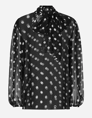 Chiffon pussy-bow blouse with polka-dot print