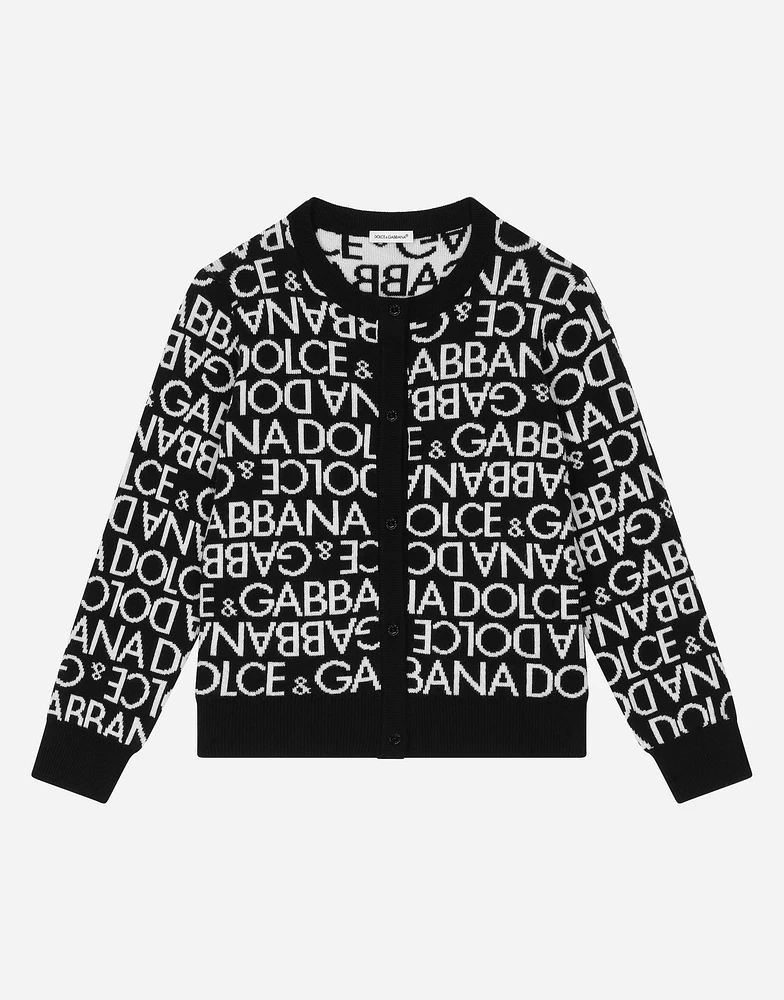 Knit cardigan with all-over jacquard logo
