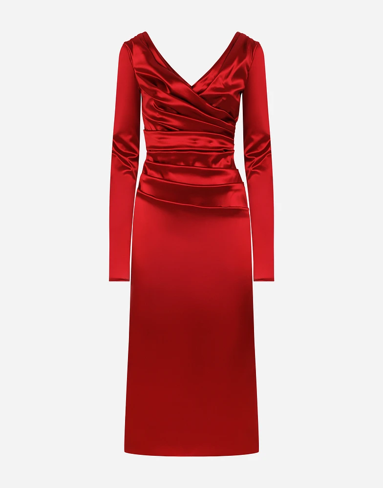 Satin draped calf-length dress
