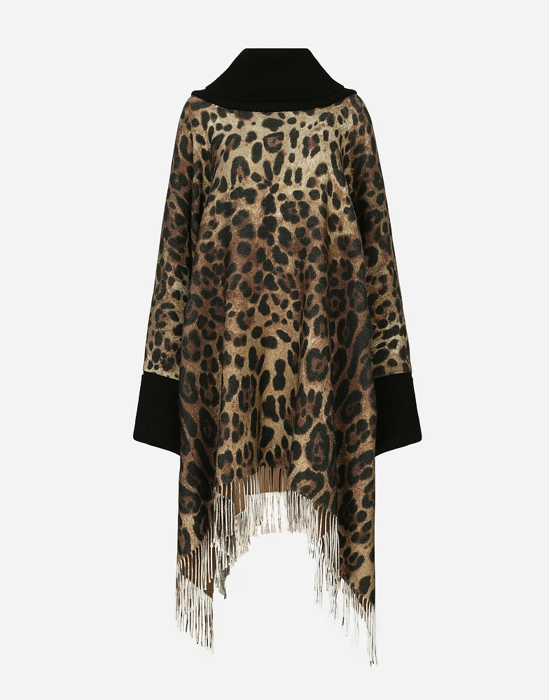 Cashmere and wool poncho with fringing