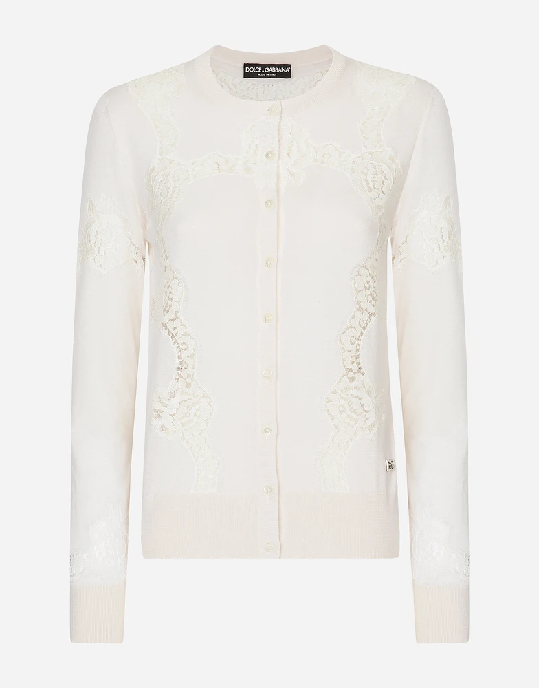 Cashmere and silk cardigan with lace inlay