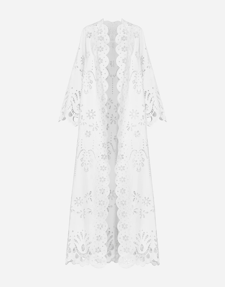 Cotton robe coat with macramé embroidery