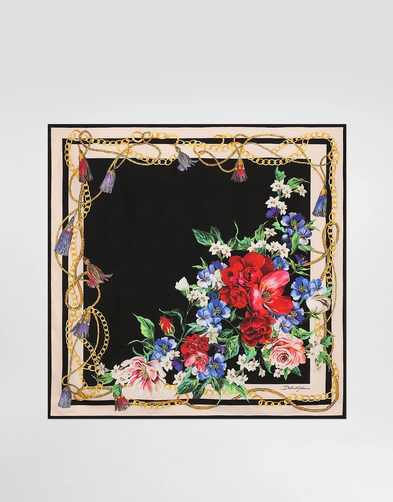 Floral-print silk twill foulard (70x70)