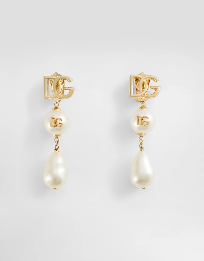 Drop earrings with teardrop accents, cabochons and DG logo
