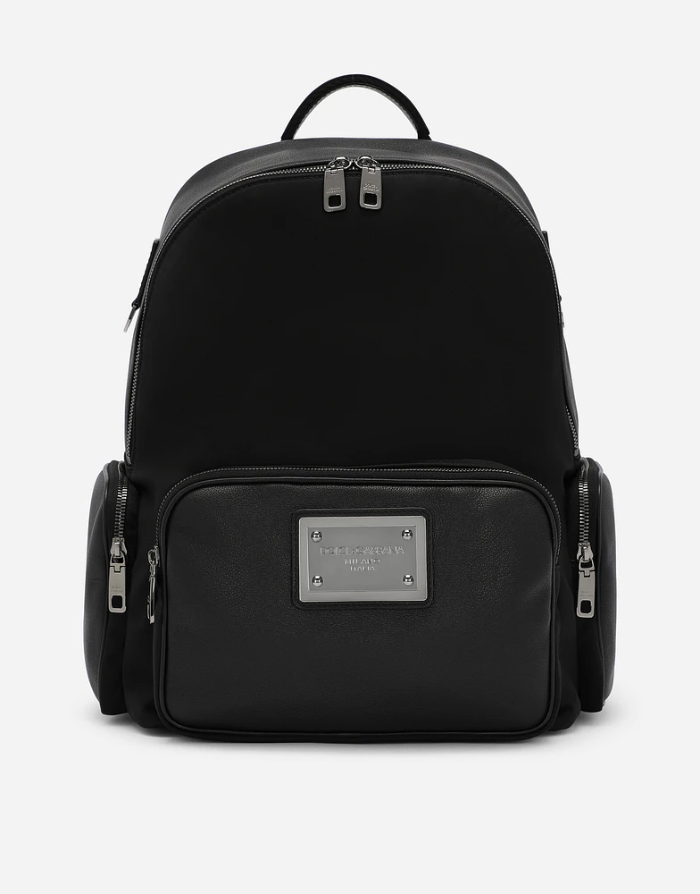Grainy calfskin and nylon backpack
