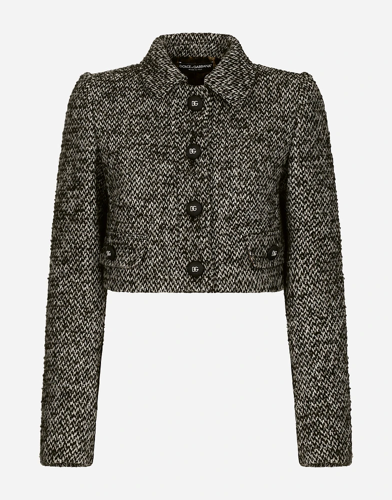 Cropped speckled tweed jacket