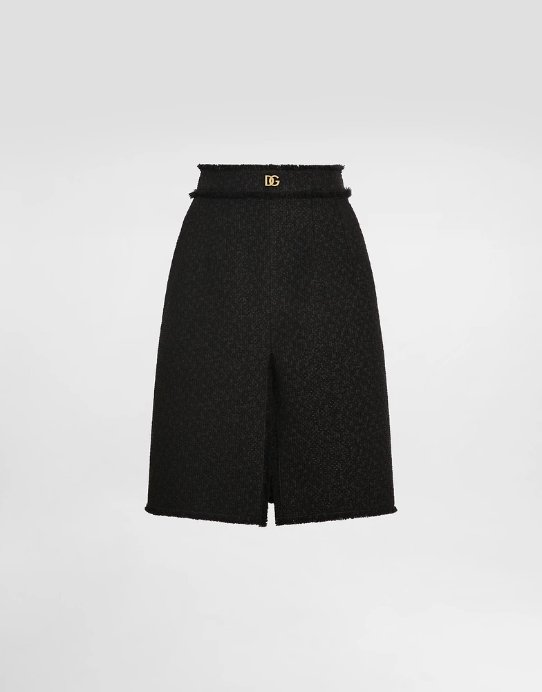 Raschel tweed midi skirt with central slit and DG logo