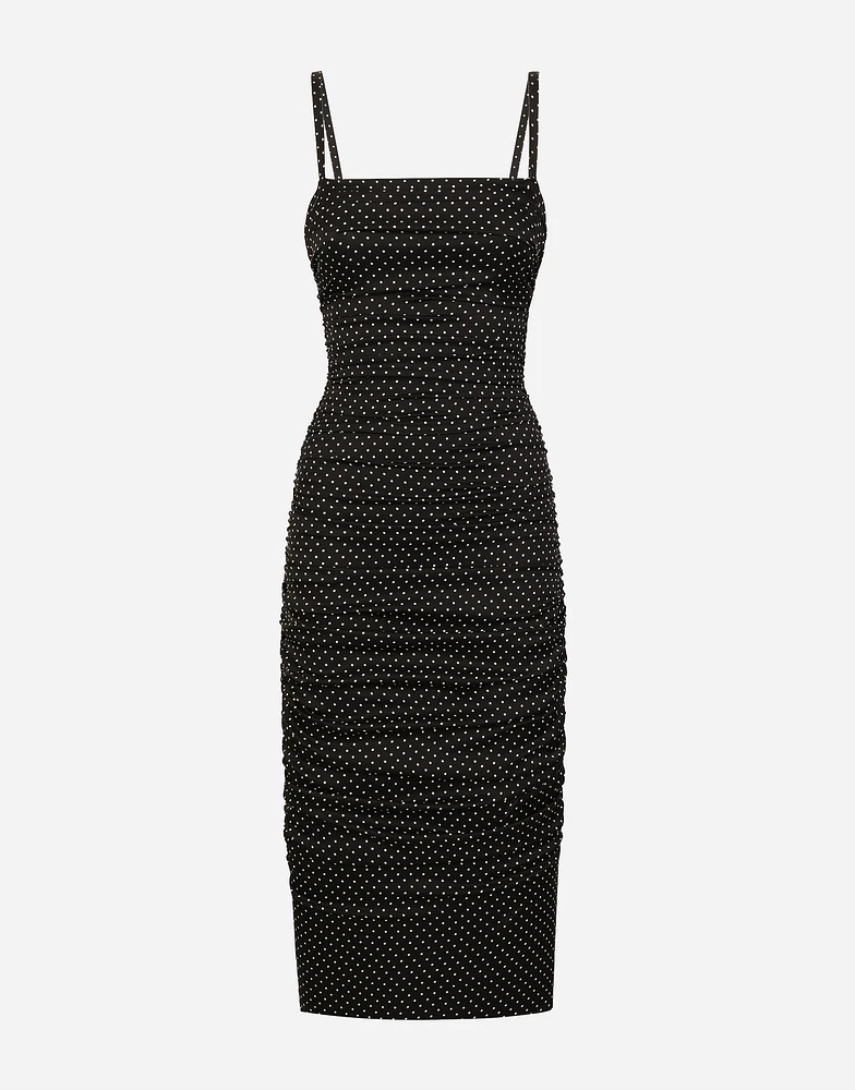 Charmeuse sheath dress with micro polka-dot print: