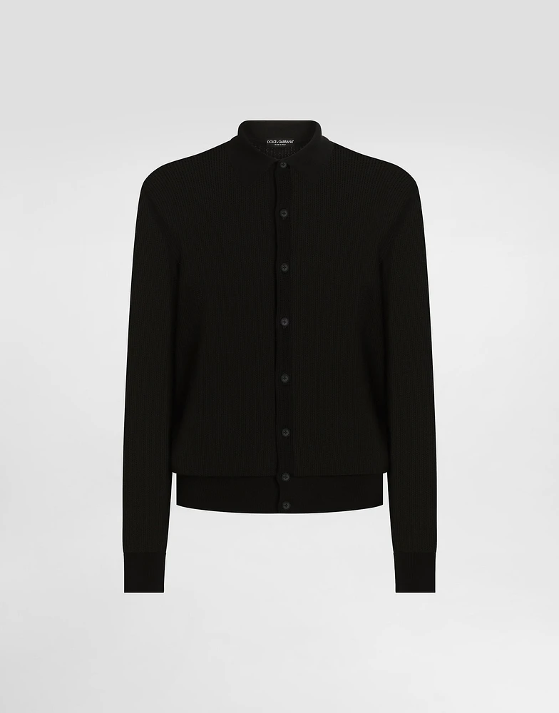 Long-sleeved shirt a cotton openwork knit