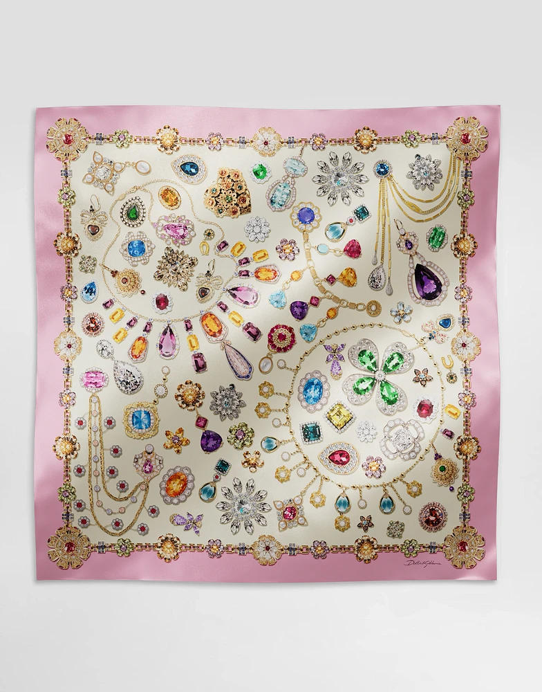 Jewelry-print silk twill foulard (90x90)