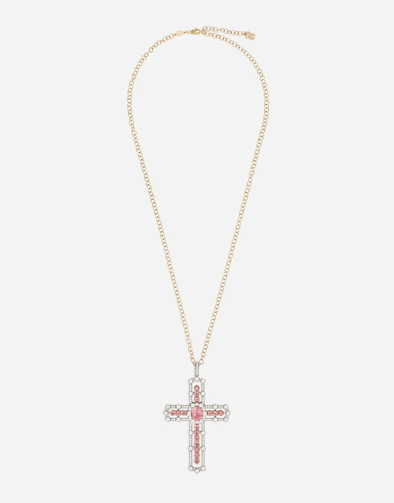 Cross Pendant 18-carat rose and yellow gold with tourmalines and diamonds