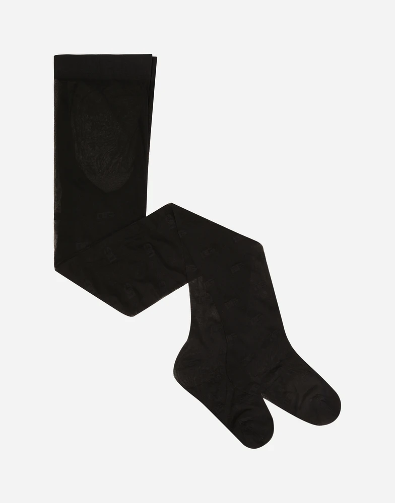 Tulle tights with jacquard DG logo
