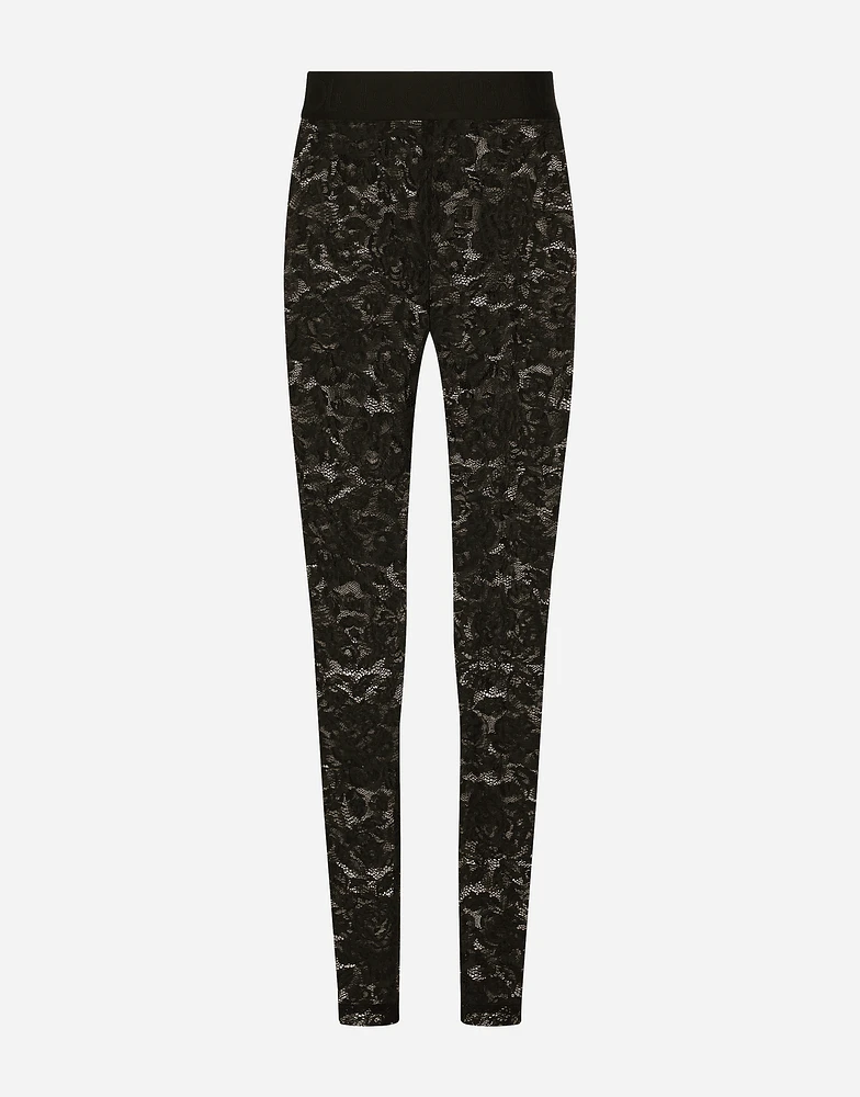 Floral lace-stitch leggings