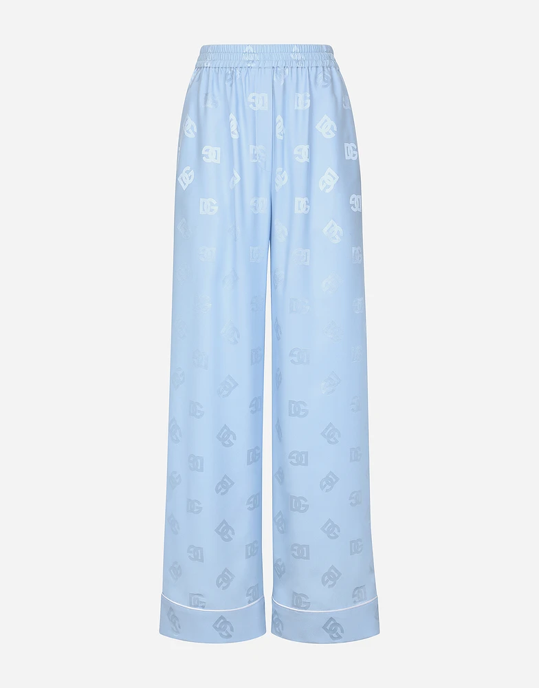 Silk satin jacquard pajama pants with all-over DG logo