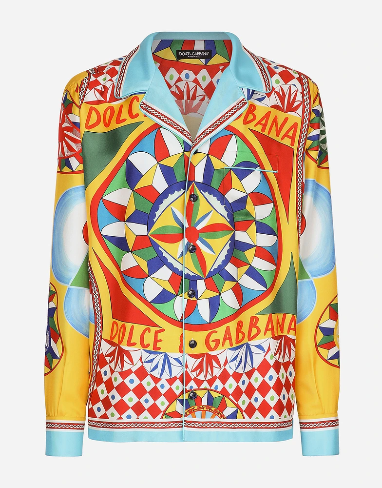 Carretto-print silk twill shirt