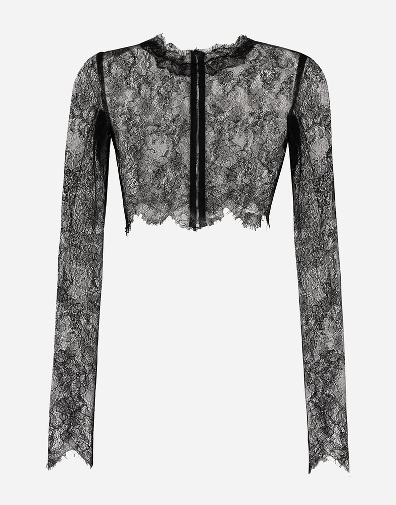 Long-sleeved Chantilly lace crop top