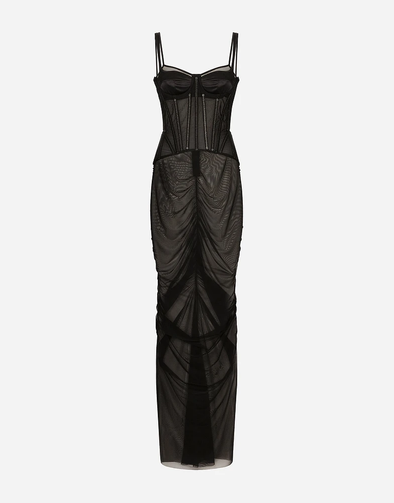 Long tulle dress with corset details