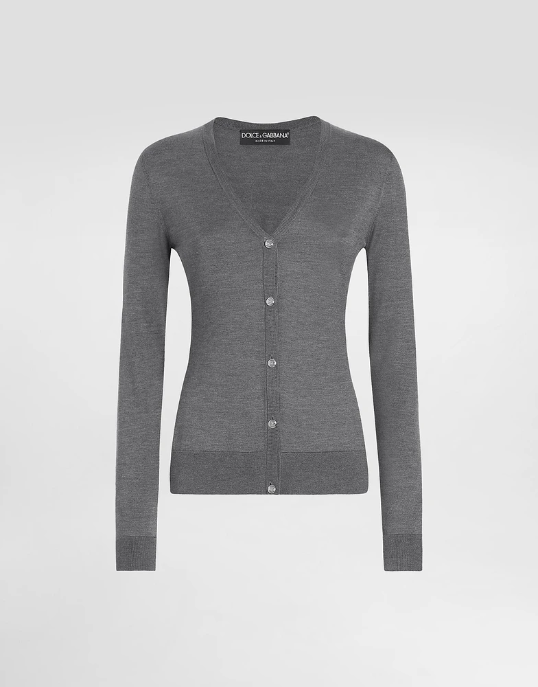 Silk V-neck cardigan with DG logo embroidery