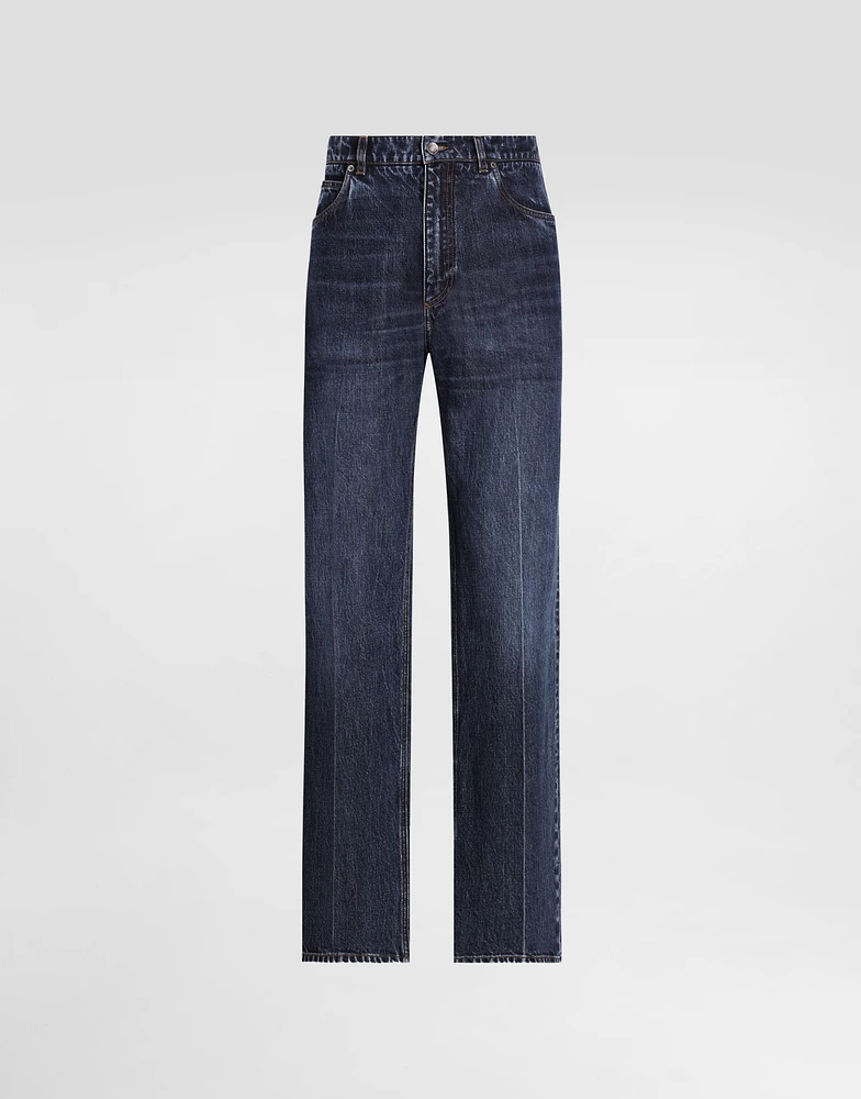 Oversize cotton jeans with embroidered logo