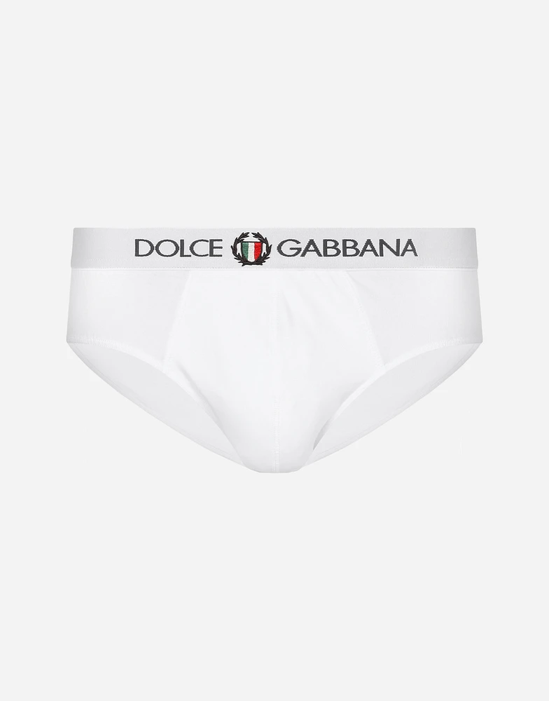 Stretch cotton mid-rise briefs with crest