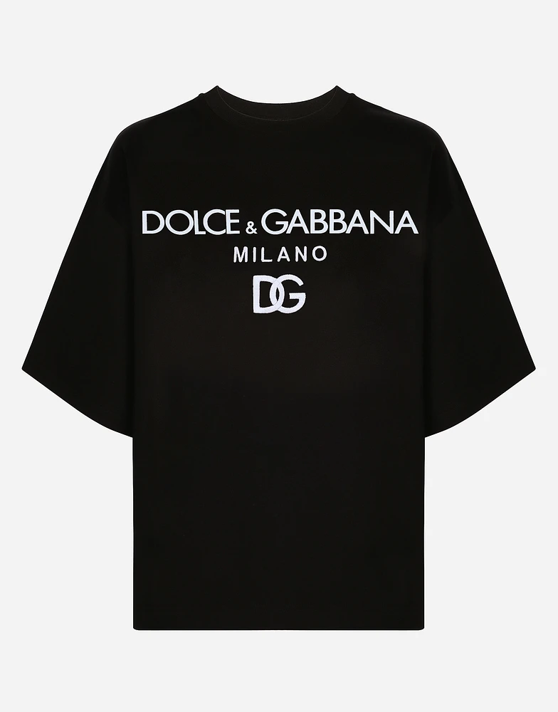Jersey T-shirt with flocked logo print