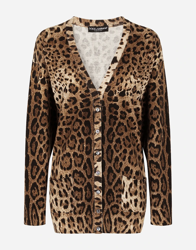 Leopard-print cashmere cardigan