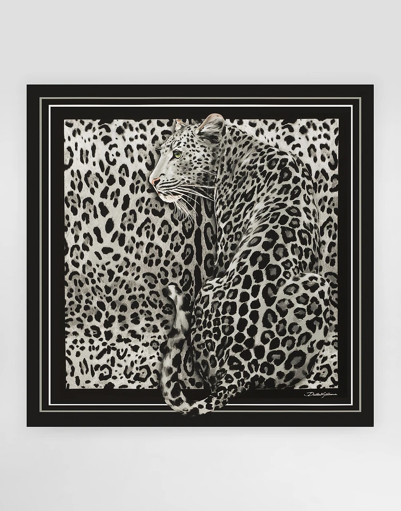 Leopard-print silk twill foulard (90x90)