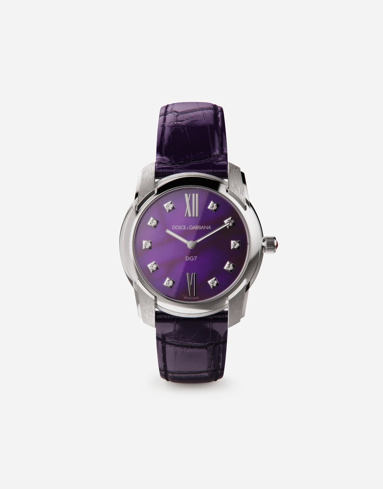 DG7 watch in steel with sugilite and diamonds