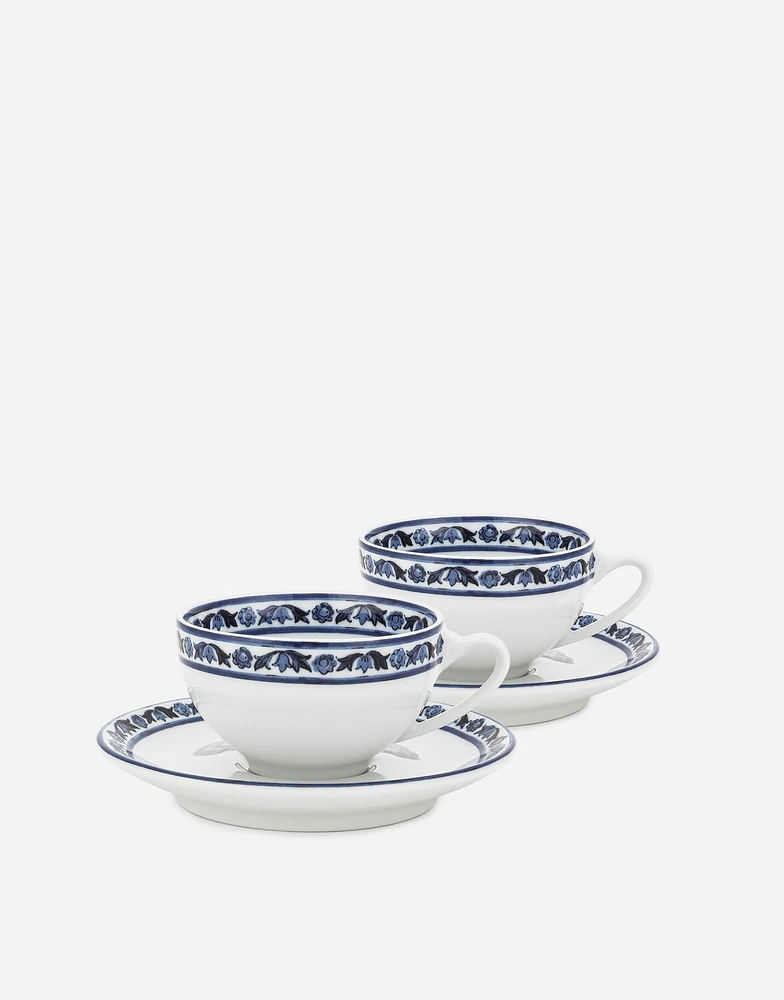 Set 2 Porcelain Espresso Cups with Saucers