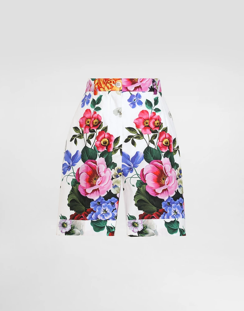Floral-print cotton shorts