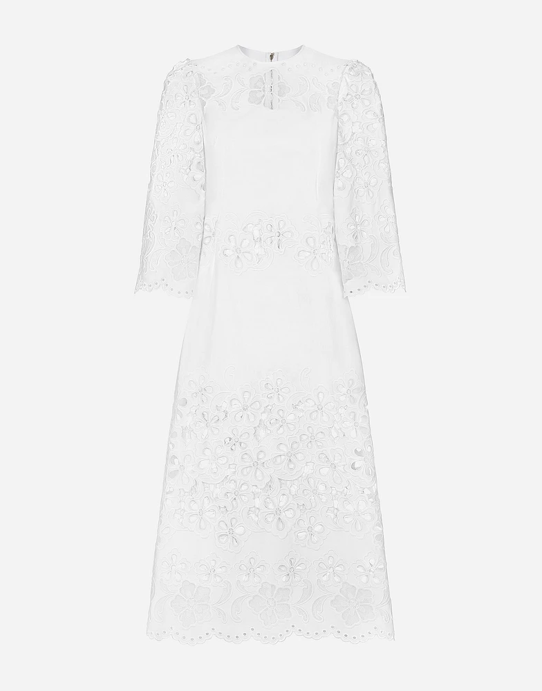 Cotton calf-length dress with cut-out detailing
