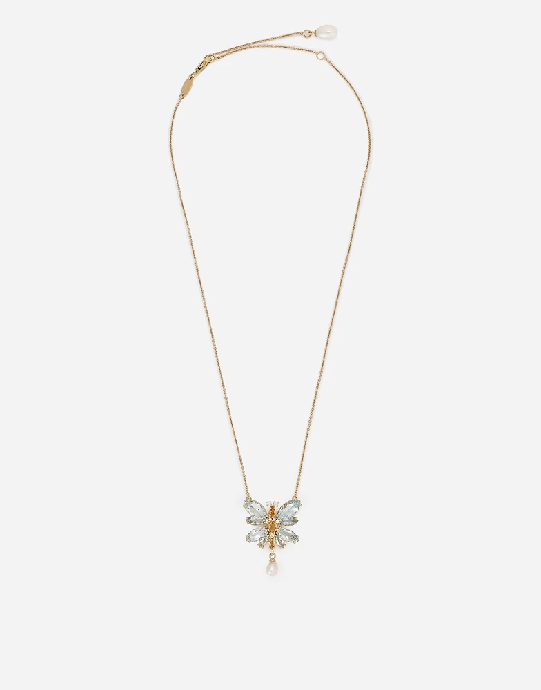 Butterfly Necklace 18-carat yellow gold and aquamarine