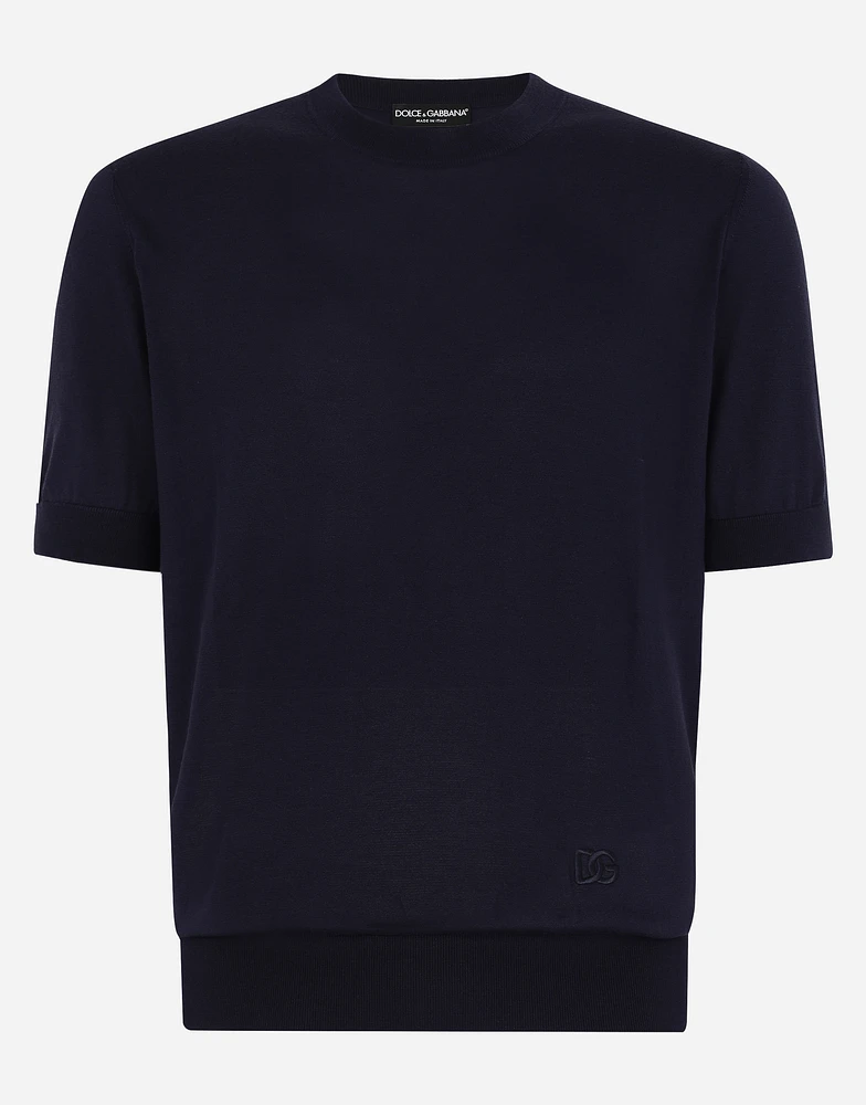 Silk round-neck sweater with DG embroidery