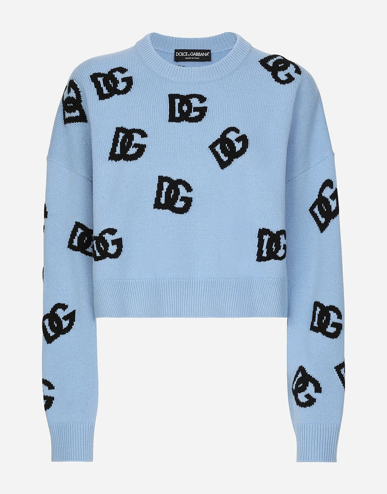 Wool round-neck sweater with DG logo inlay