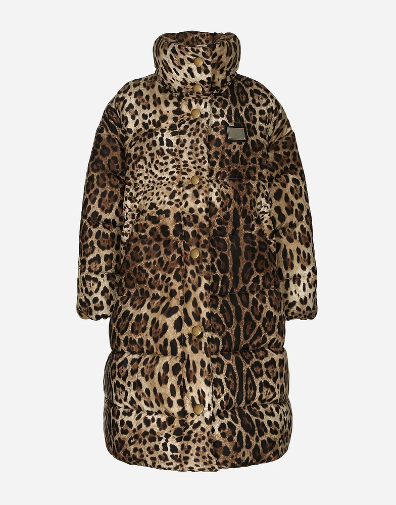 Long leopard-print nylon jacket