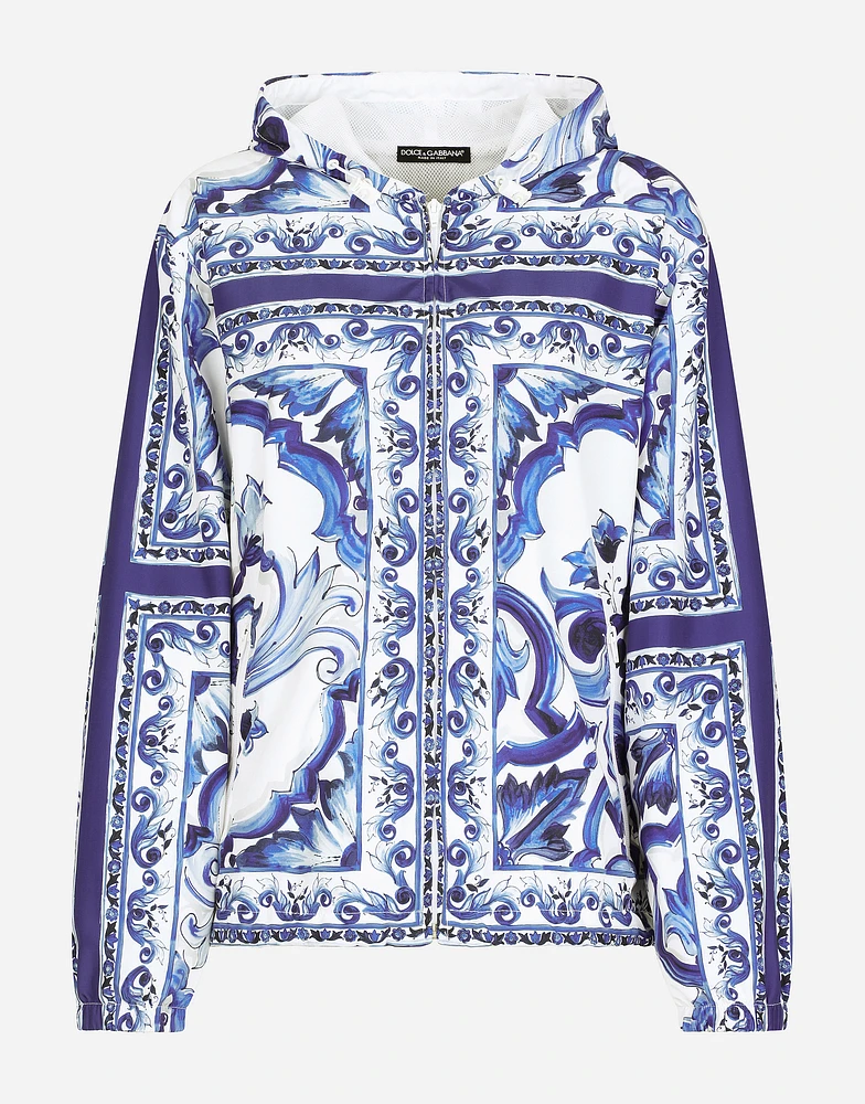 Majolica-print windbreaker with hood