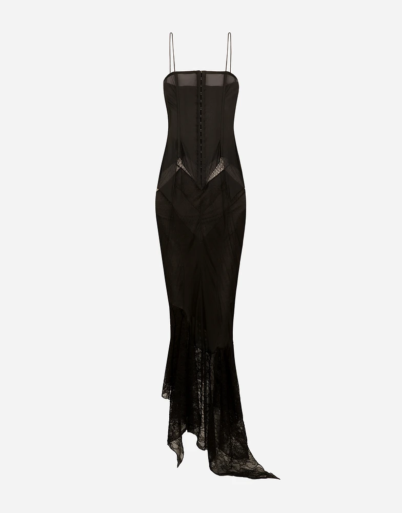 Strapless lace patchwork dress