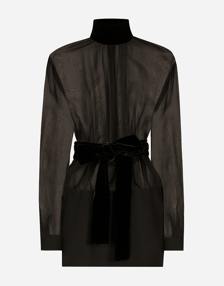 Short wool crepe and organza dress