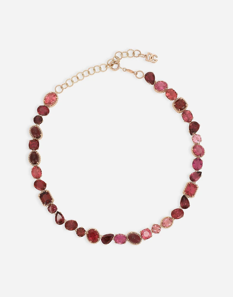 Rainbow Monochrome Necklace 18 carat red gold and pink tourmalines