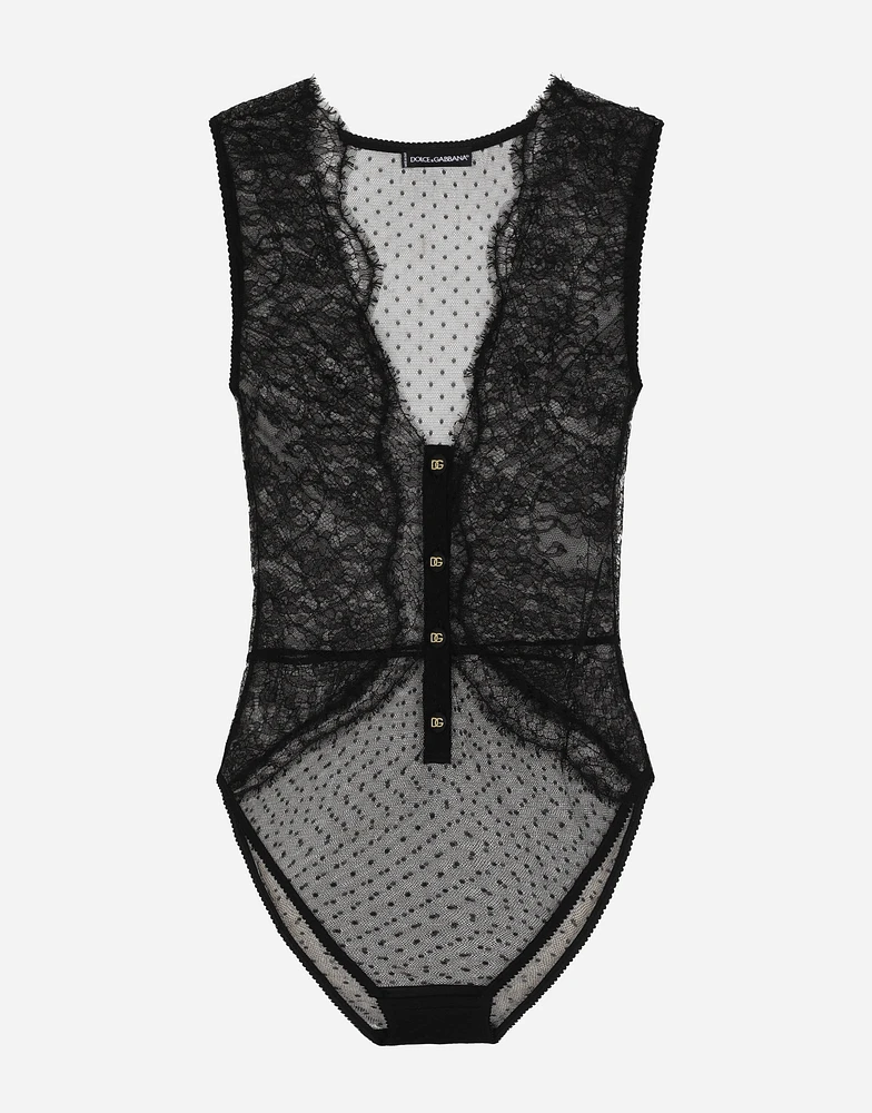 Lace bodysuit with plunging neckline