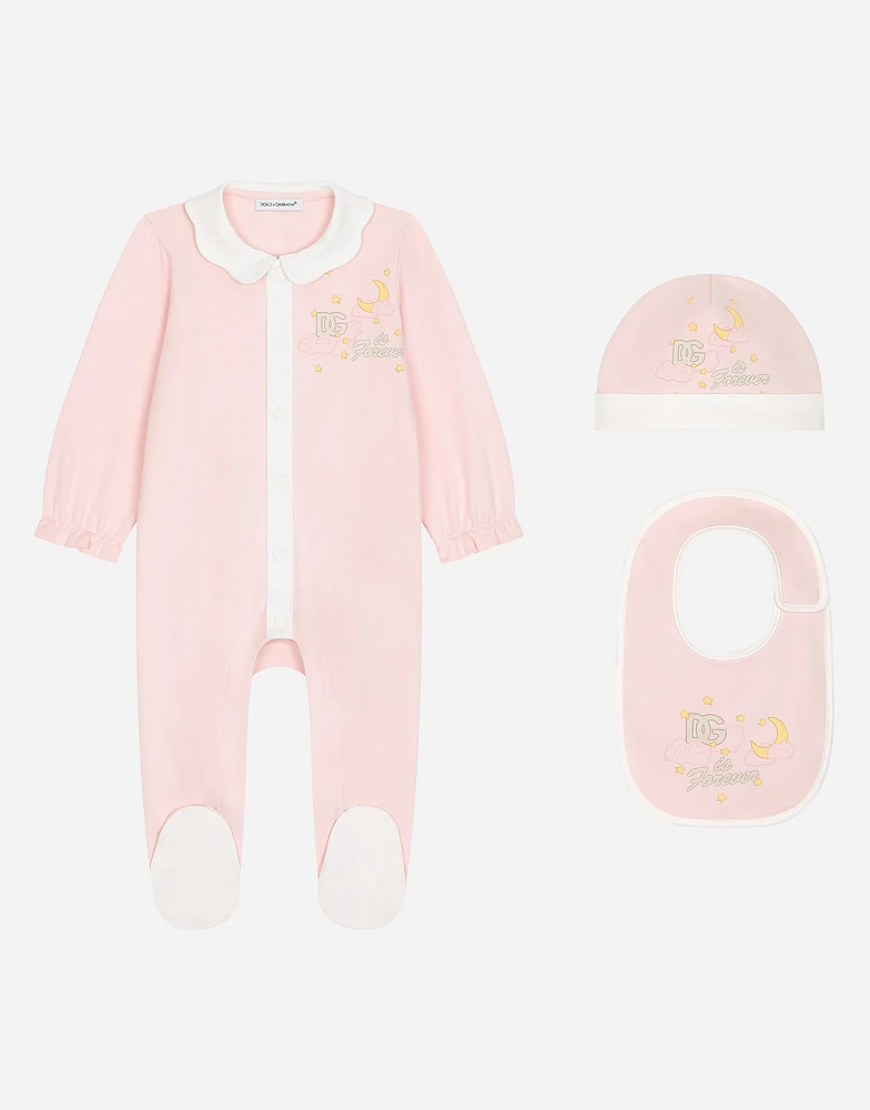 3-piece interlock gift set with moon and star print