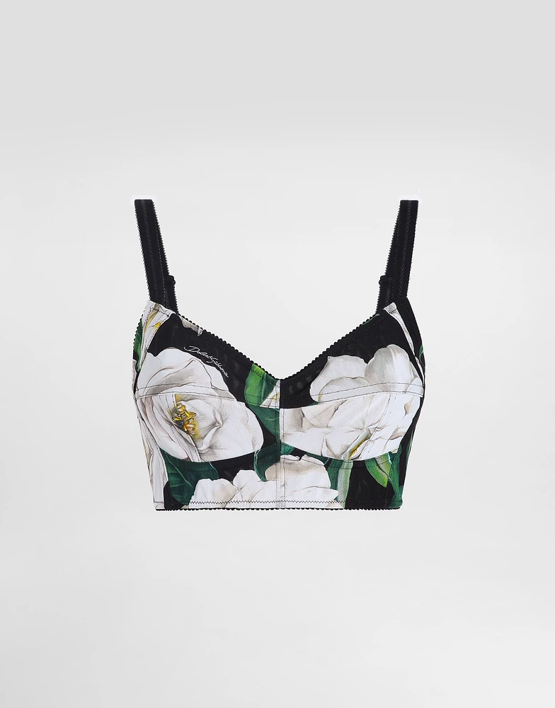 Stretch bralette top with gardenia print