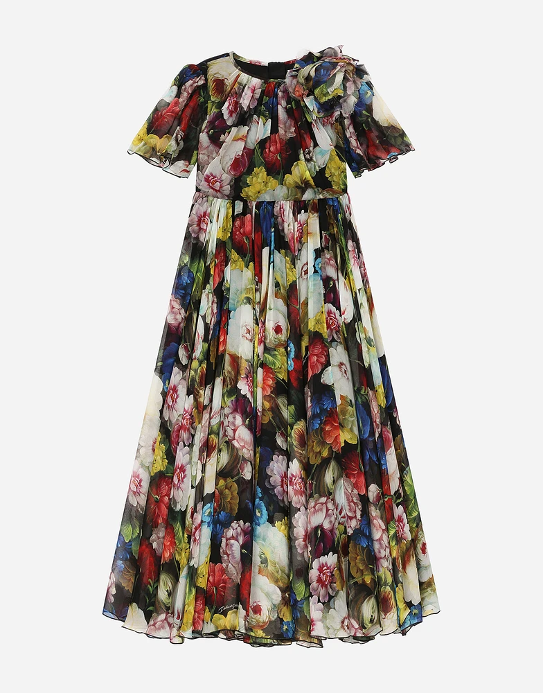 Chiffon dress with nocturnal flower print