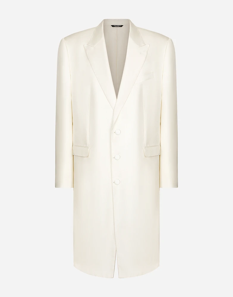 Single-breasted silk twill coat