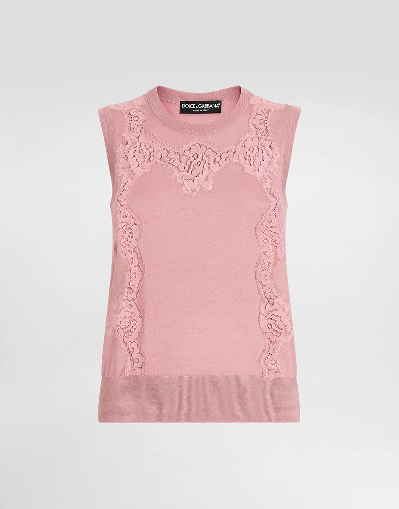 Wool tank top with lace inlay