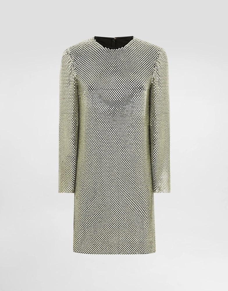 Short long-sleeved dress crystal mesh