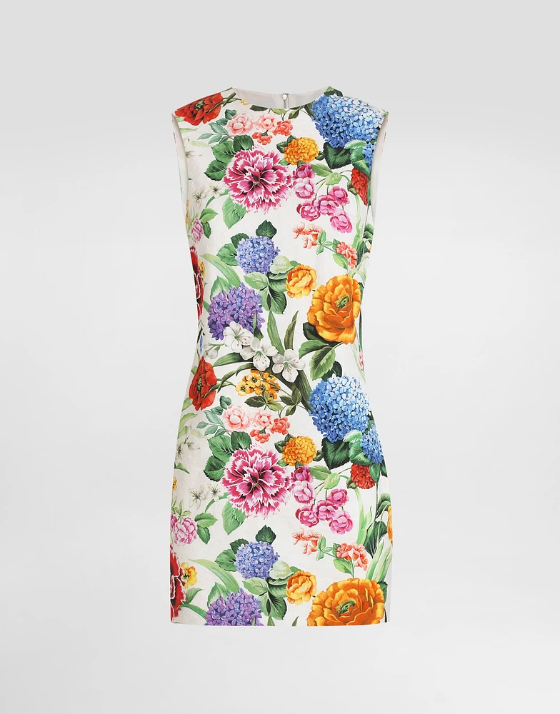 Brocade midi dress with floral print