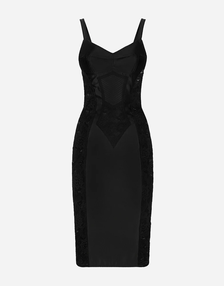 Satin and lace calf-length corset dress